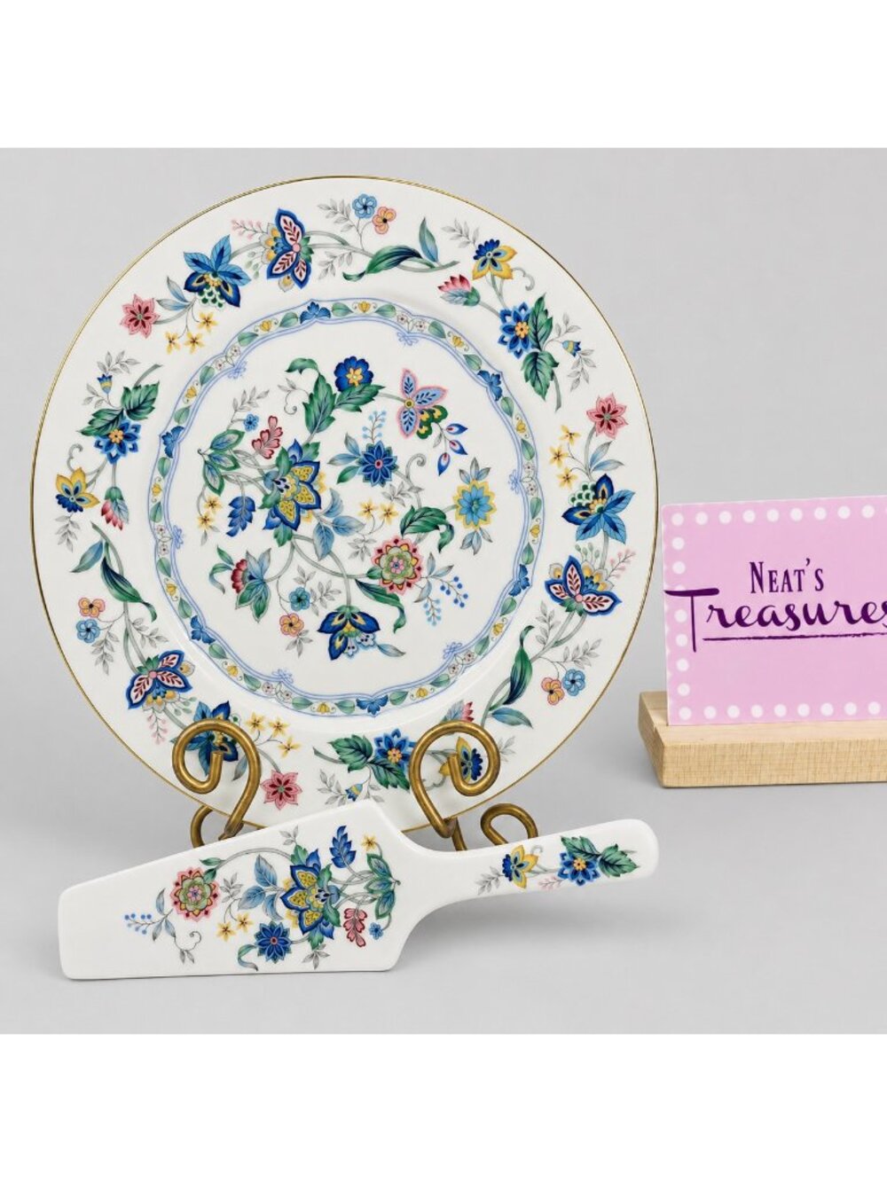 Sedak By Andrea GARDEN OF INDIA Floral 10.5" Porcelain Cake Plate W Server Set